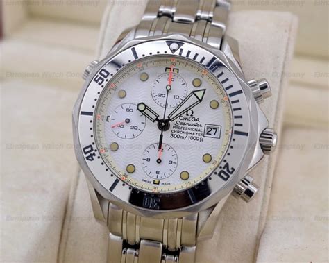 omega seamaster gold chronograph|Omega Seamaster chronograph white face.